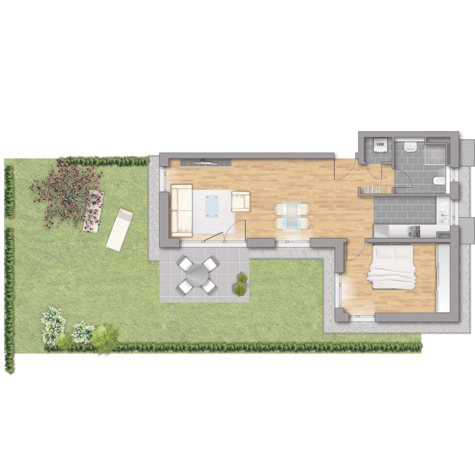 Skizze 2-Zimmer-Wohnung in Winnenden mit einem großen Garten und einem offenen Wohnbereich 