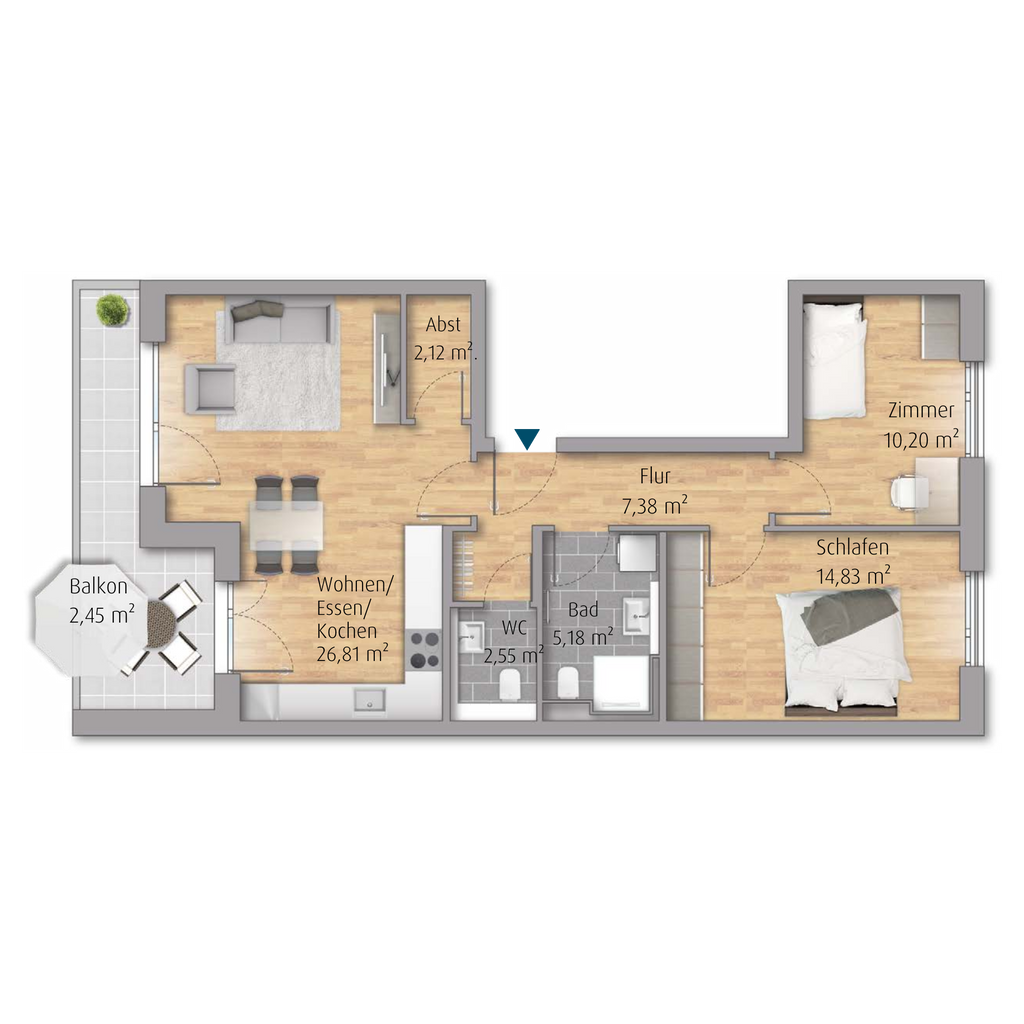3-Zimmer-Wohnung in Köngen mit 71,52 m² inkl. Balkon (C1.06)
