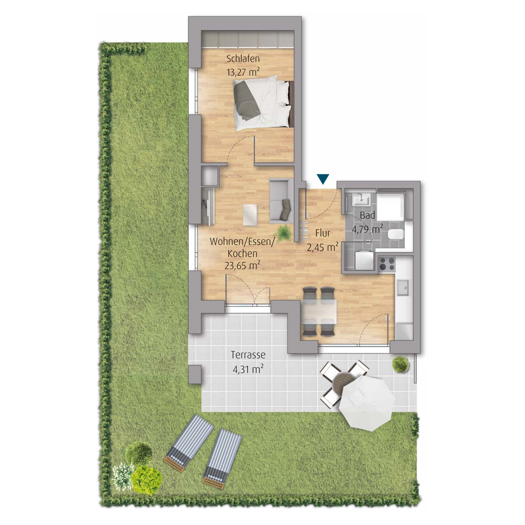 2-Zimmer-Wohnung in Köngen mit 48,47 m² inkl. Balkon (D2.01)