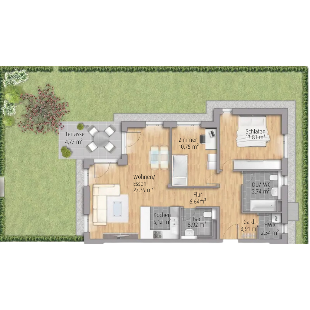 3-Zimmer-Erdgeschosswohnung in Winnenden mit eigenem Garten (A2.15)