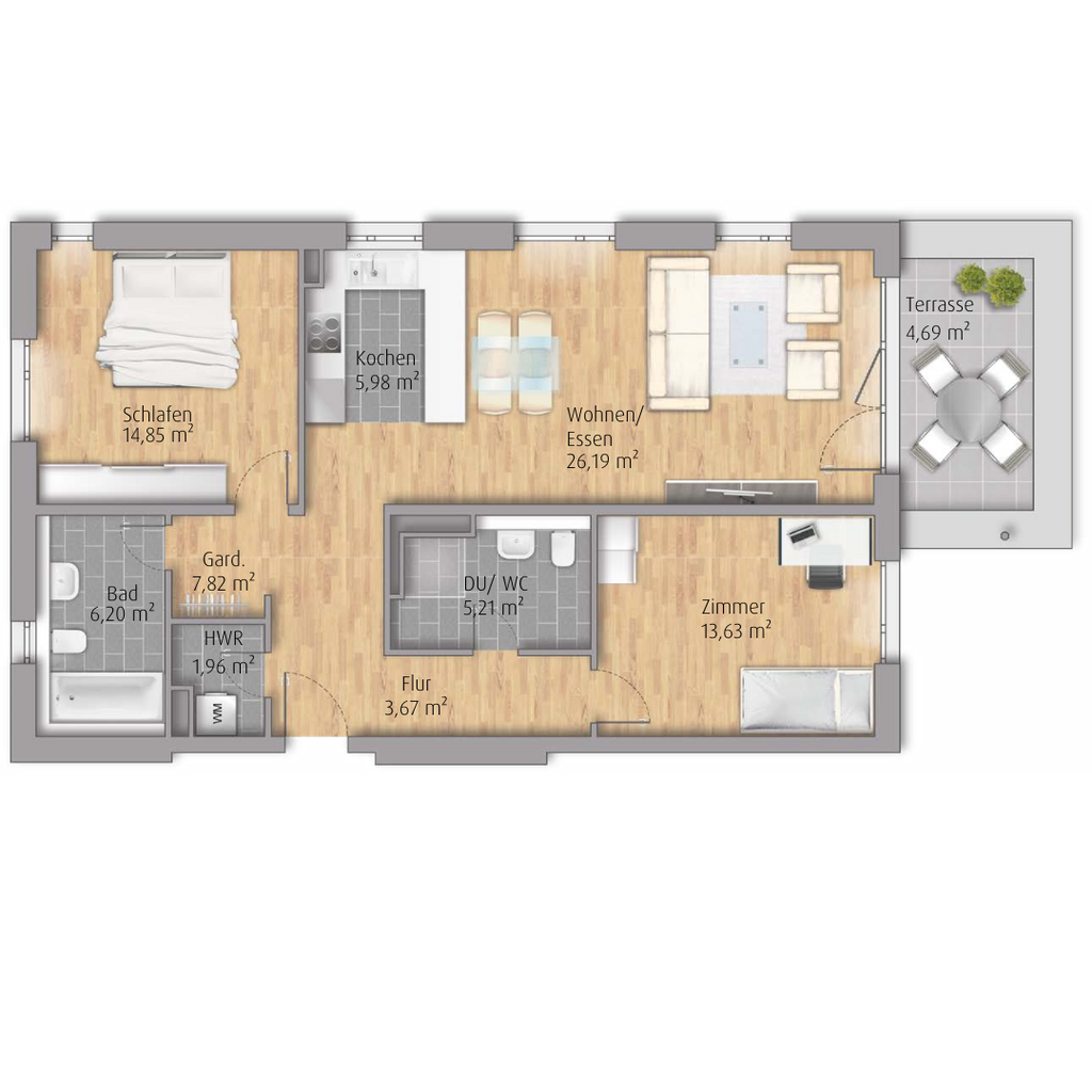 3-Zimmer-Wohnung in Winnenden mit 90 m² inkl. Balkon (A2.20)