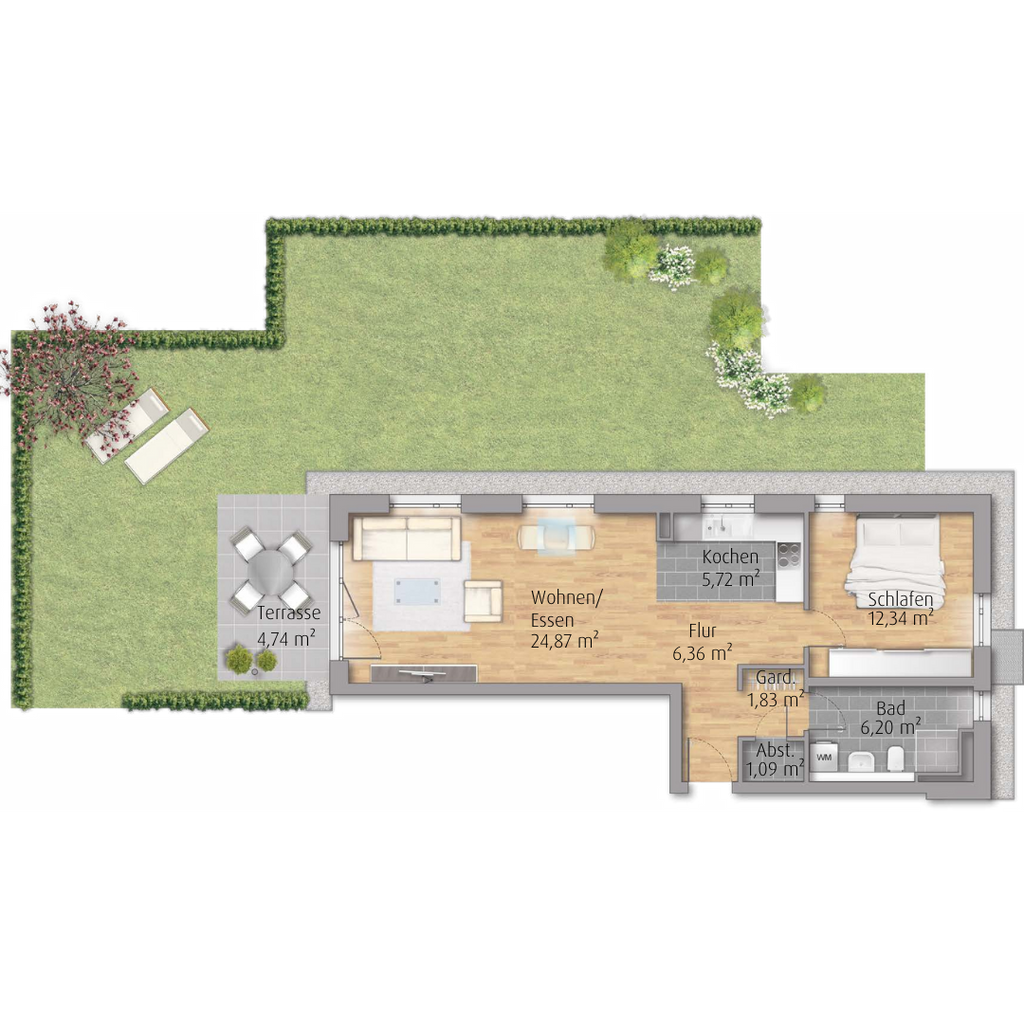 2-Zimmer-Terrassenwohnung mit Garten in Winnenden (A3.25)