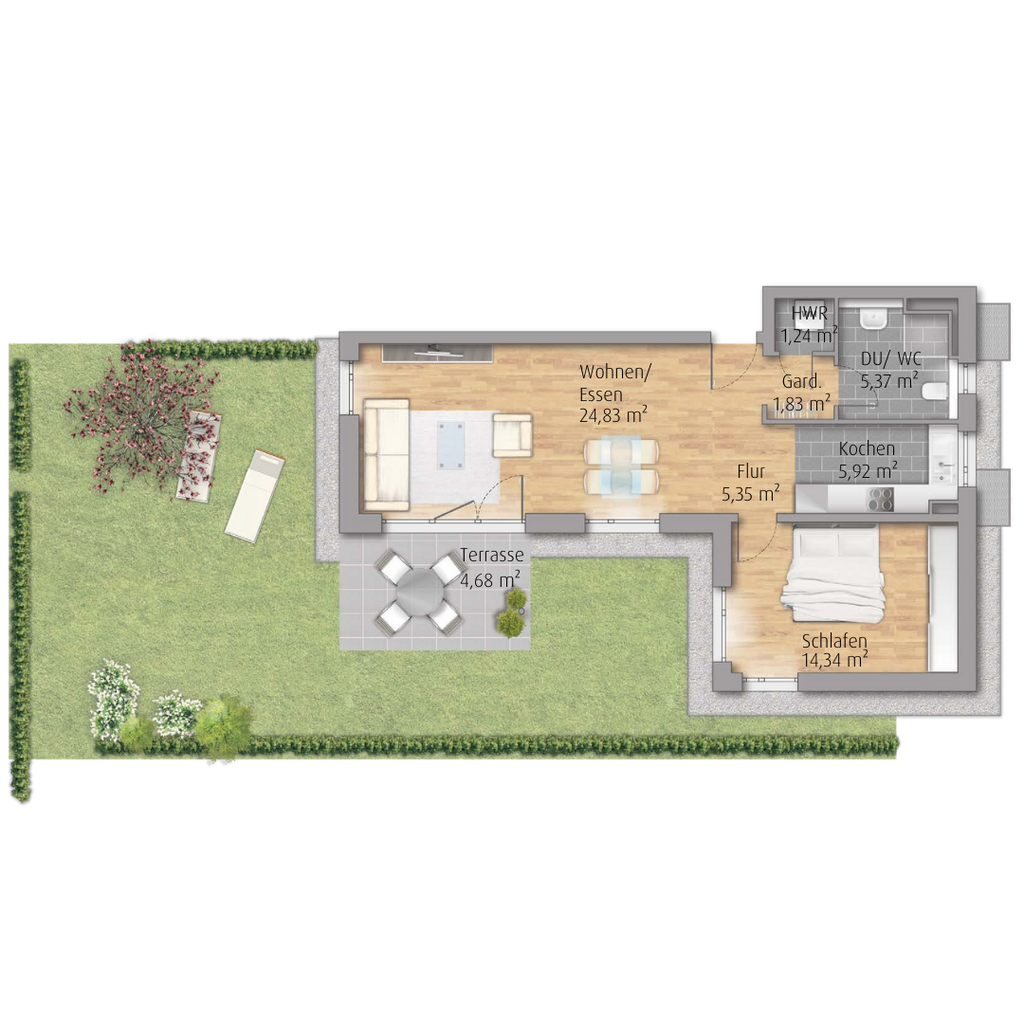 2-Zimmer-Terrassenwohnung mit Garten in Winnenden (A3.27)