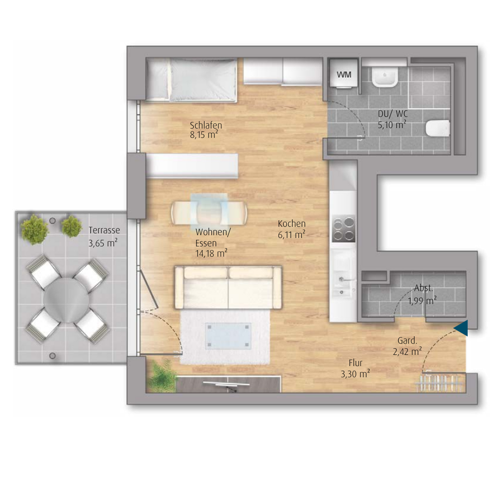 Helle 1-Zimmer-Wohnung in Winnenden mit Balkon (A3.29)