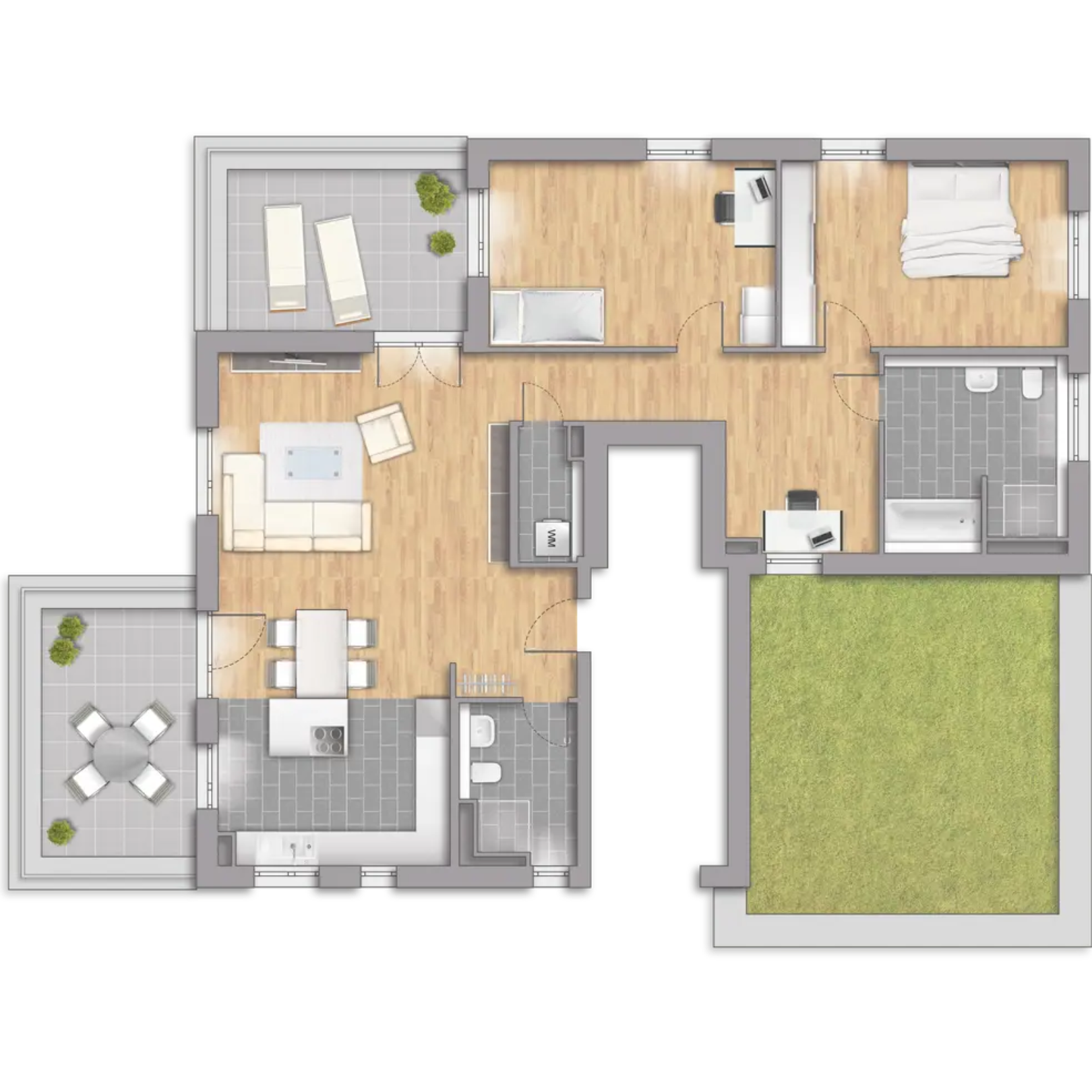 Skizze Penthouse-3-Zimmer mit Balkon und Garten