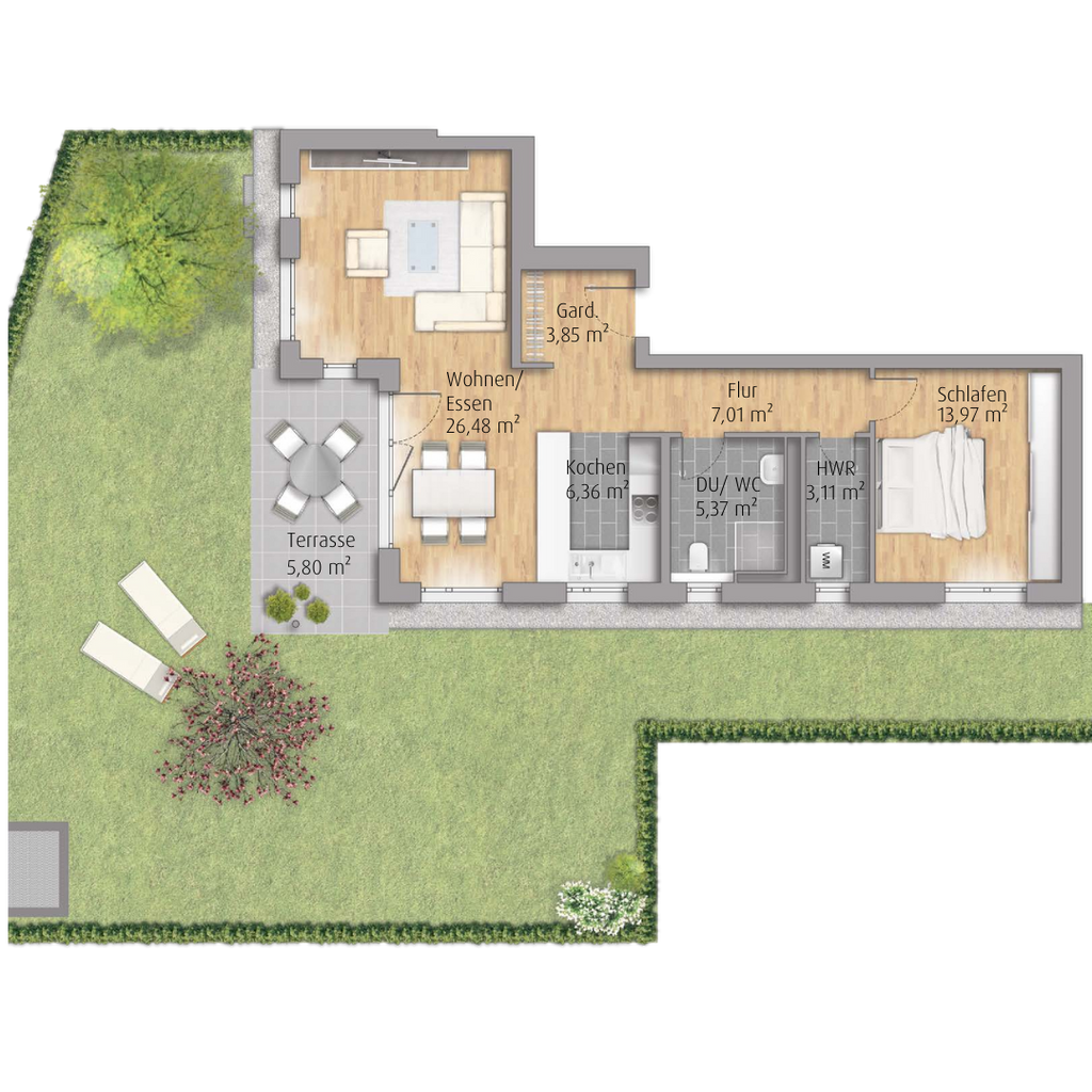 Attraktive 2-Zimmer-Wohnung in Winnenden mit großem Garten (A5.42)