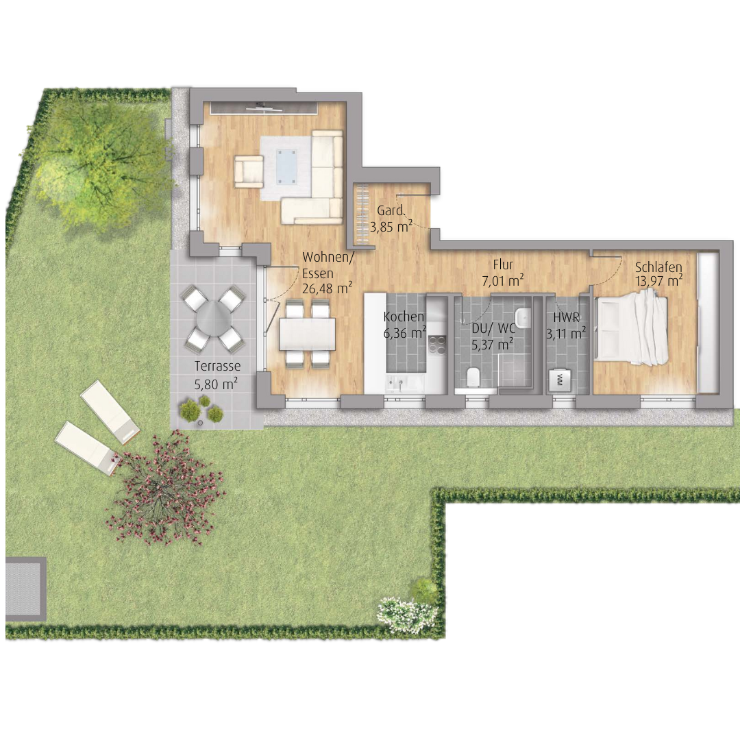 Attraktive 2-Zimmer-Wohnung in Winnenden mit großem Garten (A5.42)